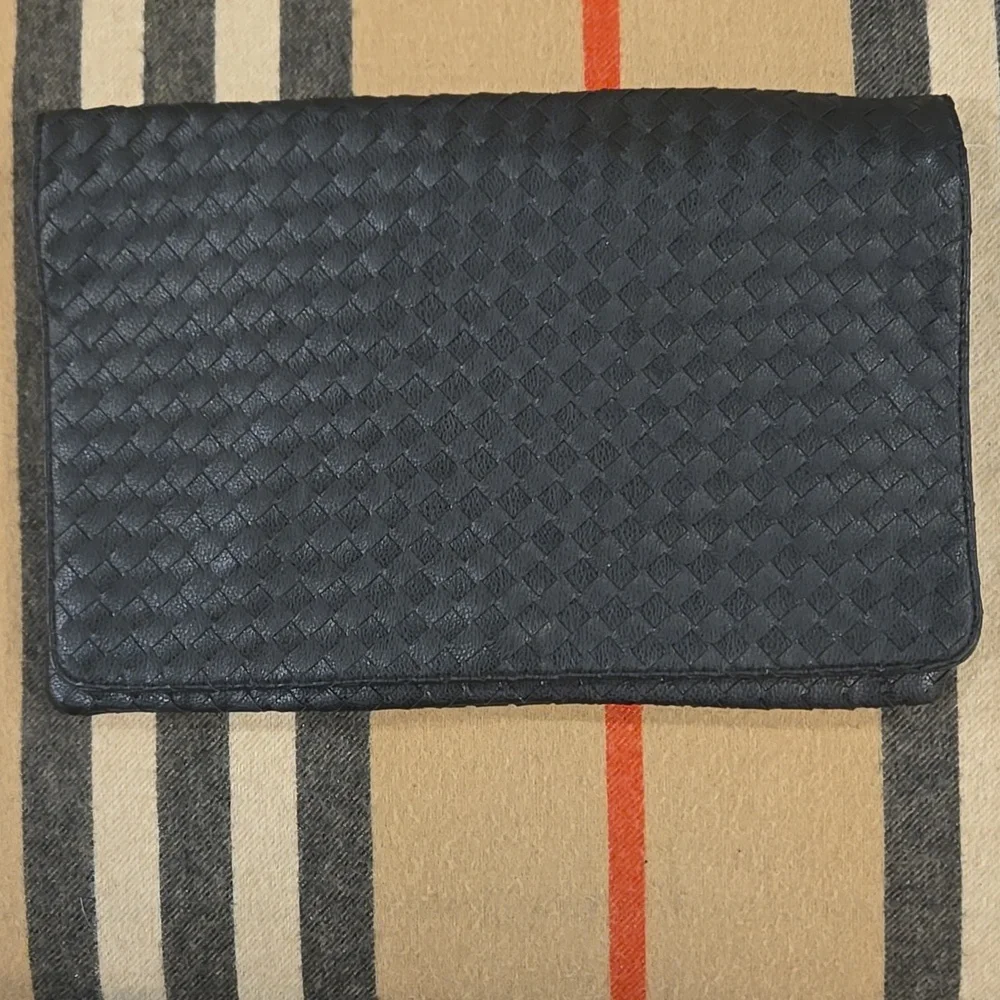 Forever 21 Large Black Woven Clutch 14X9 NWT